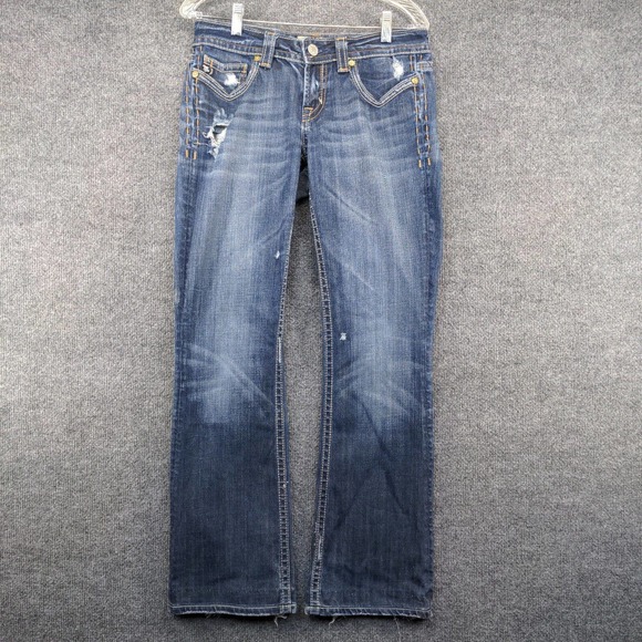 MEK Denim Men's Jeans Blue 27x34 Oaxaca Easy Dark Wash Denim Distressed Pockets - Picture 2 of 15